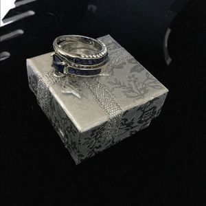 Sterling silver blue sapphire ring set